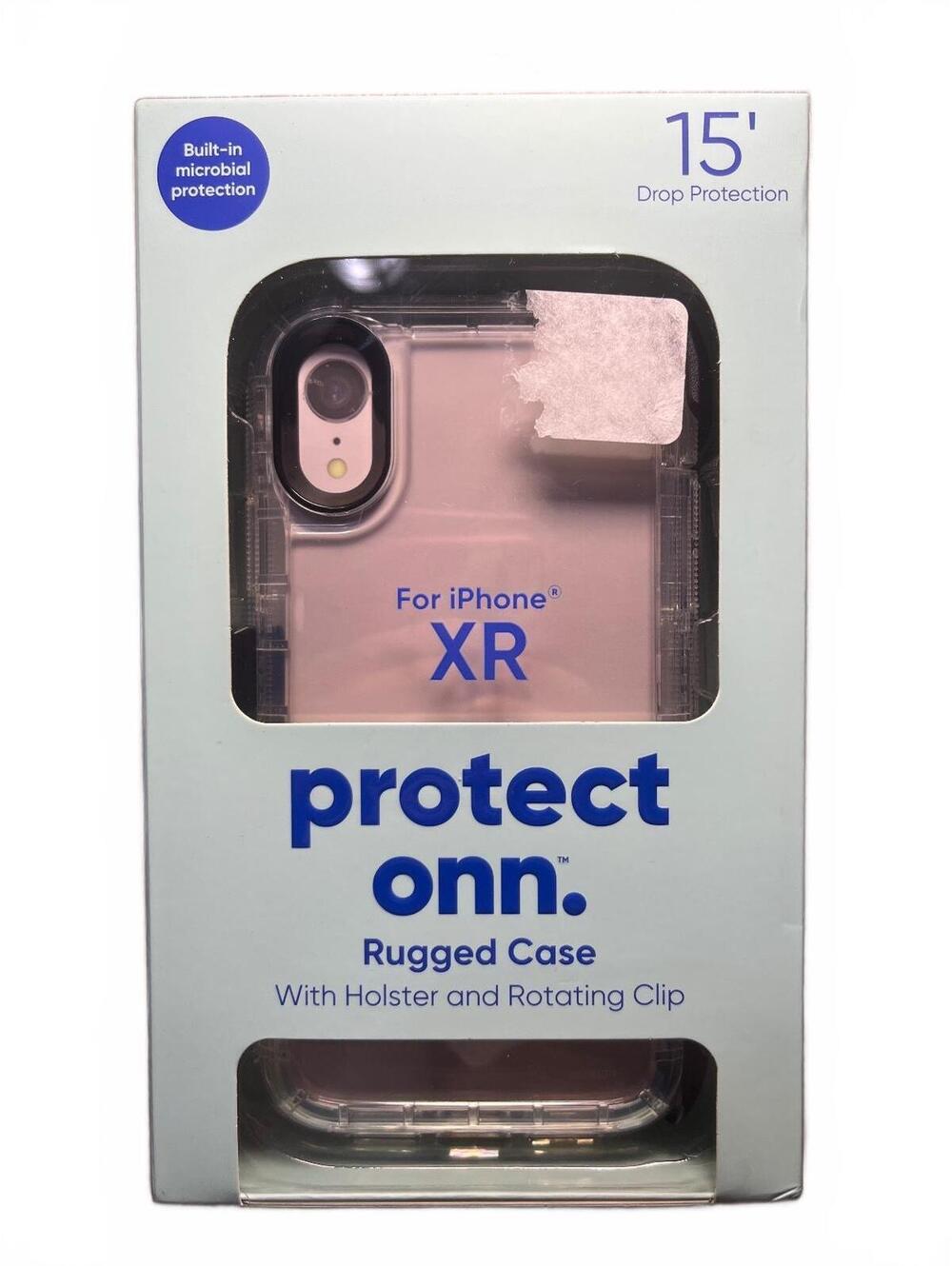 iPhone XR Rugged Protective Case with Holster and Rotating Clip by onn. NEW